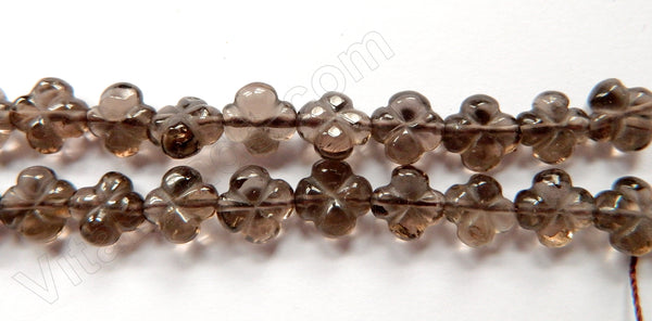 Smoky Topaz AAA  -  Carved 4-Petal Flower Strand  16"    11 mm