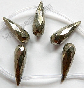 Pyrite AA - 8x25mm Faceted Top-drilled Long Teardrops 16"