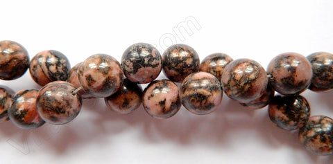 Black Line Rhodonite Dark  -  Smooth Round Beads  16"