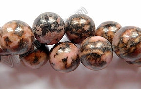 Black Line Rhodonite Dark  -  Smooth Round Beads  16"