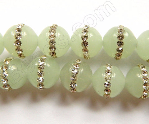 New Jade  -  Marcasite Lined Smooth Round Beads 16"     12 x 13 mm
