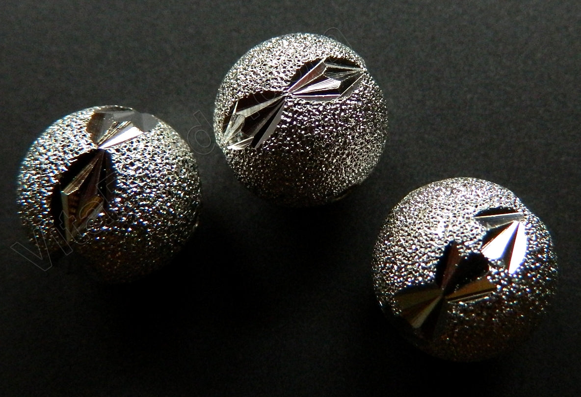 Rhodium Plated Copper Stardust Round Beads - Bowtie Cut