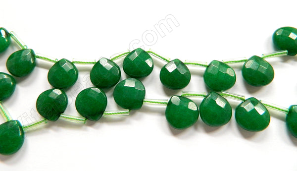 Deep Green Jade  -  13mm Flat Faceted Briolette 16"