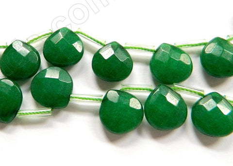 Deep Green Jade  -  13mm Flat Faceted Briolette 16"