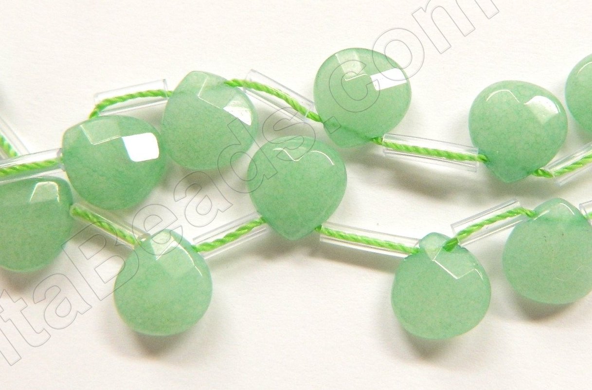 Light Green Jade  -  10mm Faceted Flat Briolette  16"