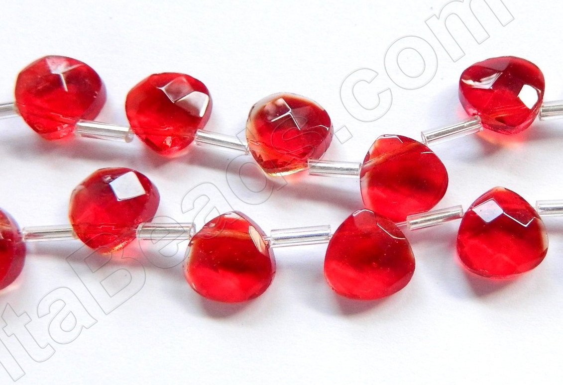 Red Crystal  -  10mm Faceted Flat Briolette 16"