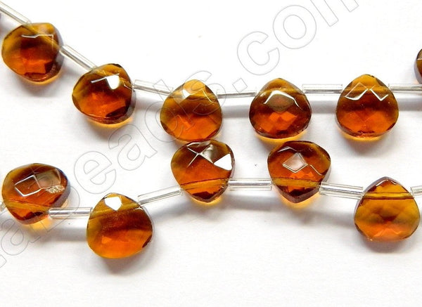 Dark Amber Crystal  -  10mm Faceted Flat Briolette 16"