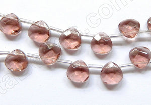 Pale Red Fluorite Crystal  -  10mm Faceted Flat Briolette 16"