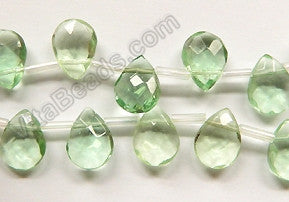 Light Apple Green Crystal Quartz  -  9x12mm Faceted Flat Briolette  10"