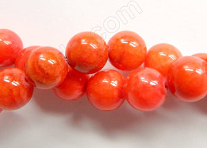 Orange Red Mashan Jade  -  Smooth Round Beads  16"