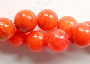 Orange Red Mashan Jade  -  Big Smooth Round Beads  16"