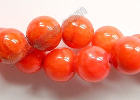 Orange Red Mashan Jade  -  Big Smooth Round Beads  16"