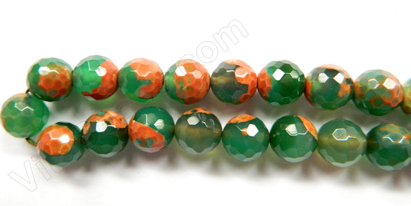 Green and Orange Agate  -  Faceted Round  16"