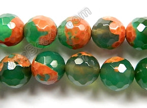 Green and Orange Agate  -  Faceted Round  16"