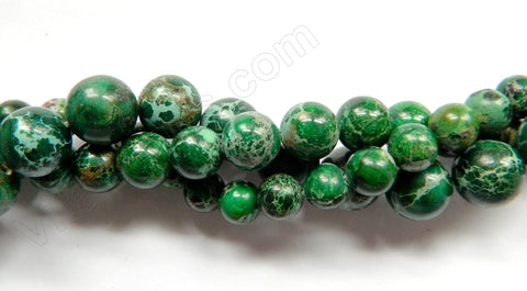 Forest Green Impression Jasper  -  Smooth Round Beads  16"