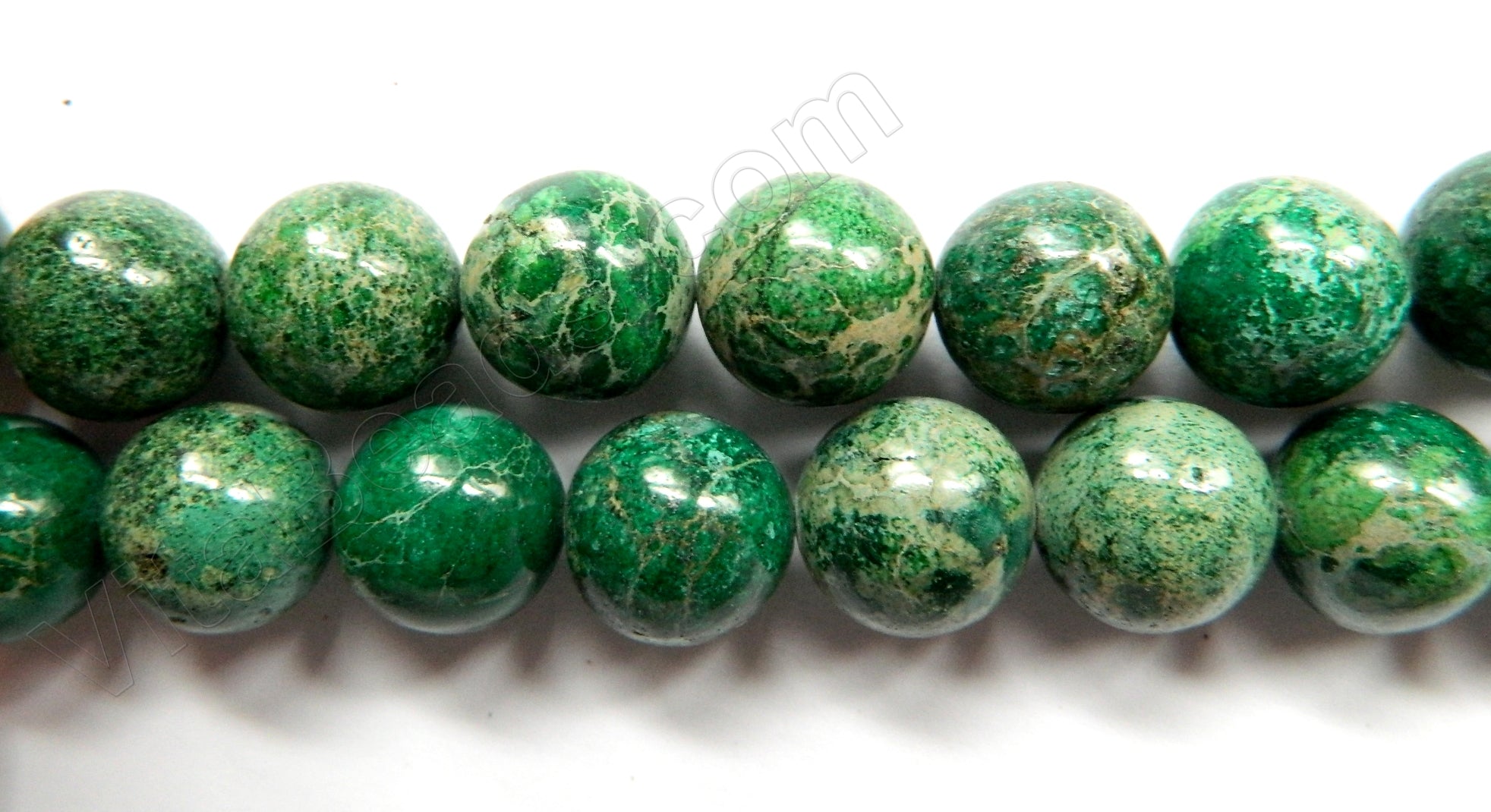 Forest Green Impression Jasper  -  Big Smooth Round Beads  16"