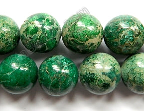 Forest Green Impression Jasper  -  Smooth Round Beads  16"