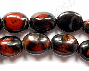 Black Red Sardonix Agate  -  Pebble Beads 14"