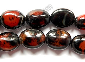 Black Red Sardonix Agate  -  Puff Oval Pebble Beads 14"