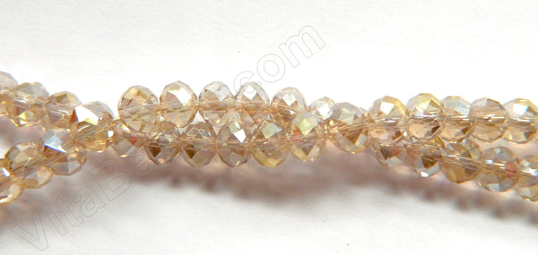 Light Champ. Crystal Qtz AB Coated  -  Faceted Rondel   16"     6 x 8 mm