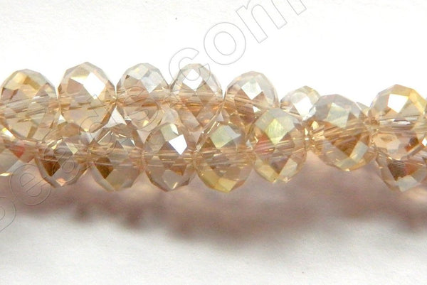 Light Champ. Crystal Qtz AB Coated  -  Faceted Rondel   16"     6 x 8 mm