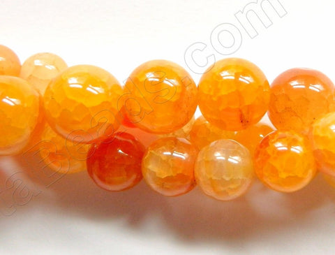 Orange Yellow Fire Agate -  Smooth Round Beads  16"