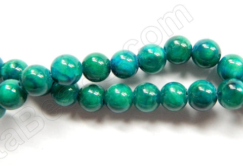 Turquoise Malachite Mashan Jade -  Smooth Round Beads  16"