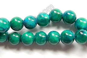Turquoise Malachite Mashan Jade -  Smooth Round Beads  16"