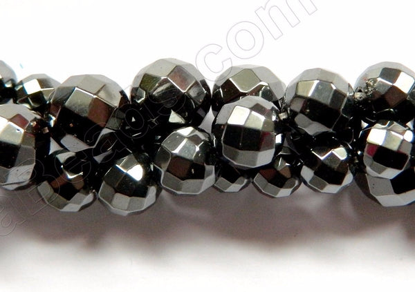 Hematite  -  64 cut Faceted Round 16"