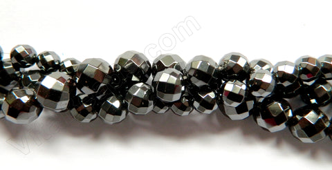 Magnetic Hematite  -  64 cut Faceted Round  16"