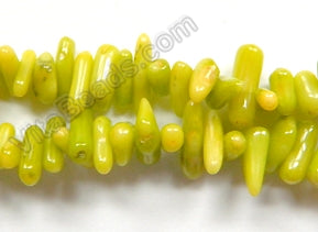 Olive Green Coral -  Side Drilled Sticks 16"    8 - 12 mm