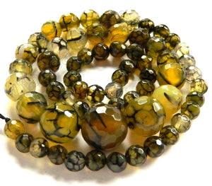 Yellow Green Fire Agate    Graduated Faceted Round Necklace 18"