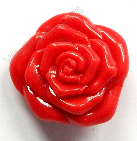 Double Side Carved Rose Pendant Synthetic Red Coral