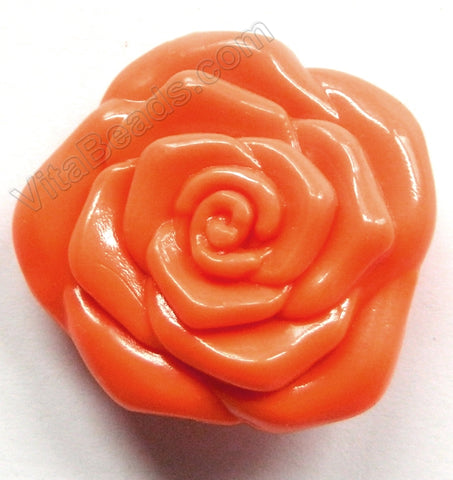 Double Side Carved Rose Pendant Synthetic Orange Coral