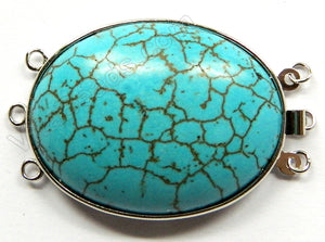 Cracked Chinese Turquoise Oval Clasps  Triple Strand - Top to Bottom