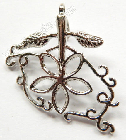 Rhodium Plated Copper Flower Pendant Bails Flower Vine Design