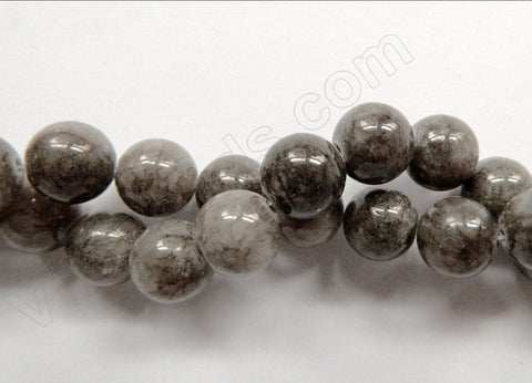 Grey Mashan Jade  -  Smooth Round Beads 15"