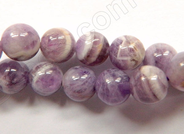 Sage Amethyst w/ White  -  Smooth Round Beads  15"