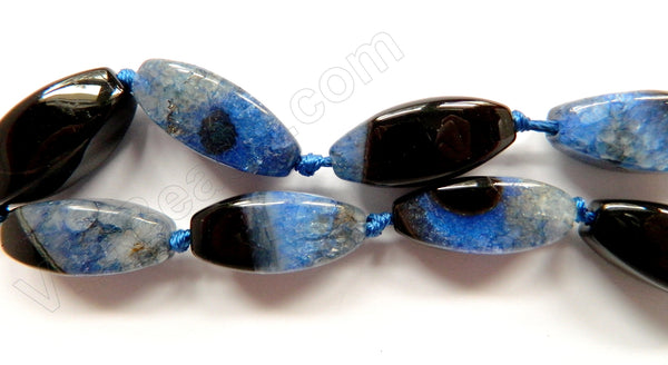 Black & Blue Fire Agate w Quartz  -  4-side Rice  16"