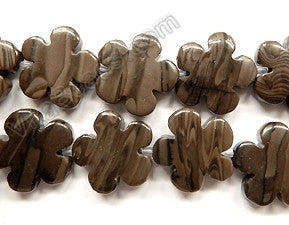 Coffee Jasper  -  Carved 5 Petal Flower Strand  16"    20 mm