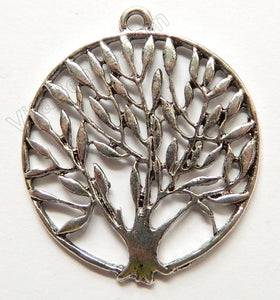 Round Tree Rhodium Plated Copper pendant