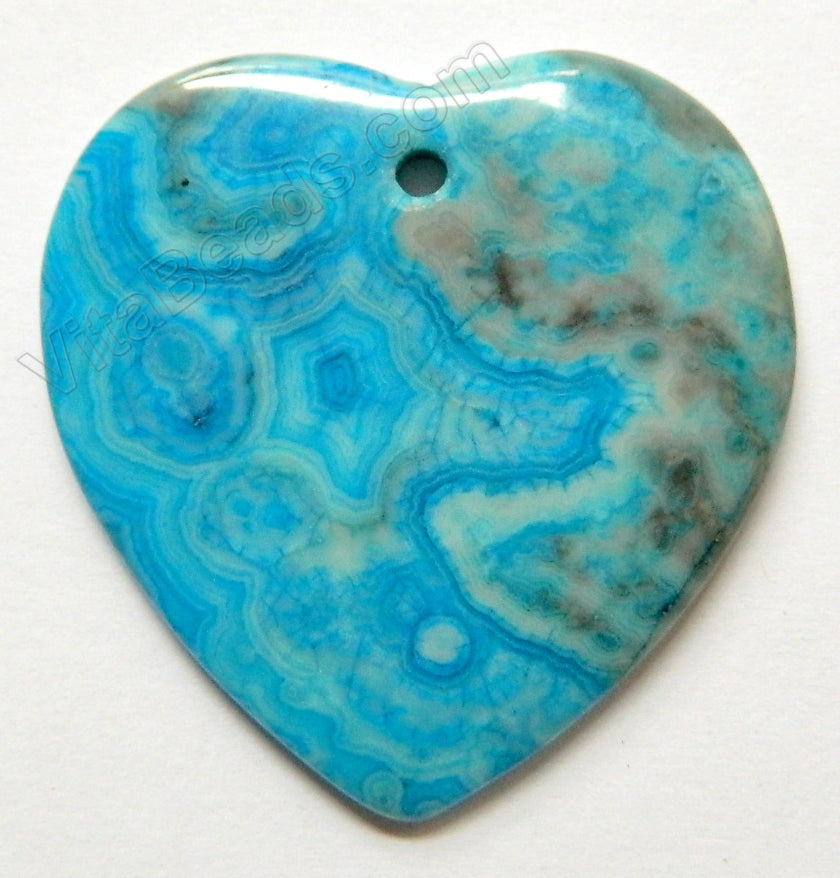 Smooth Pendant - Puff Heart Blue Crazy Lace Agate