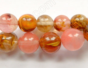 Mixed Yellow Cherry Quartz  -  Smooth Round Beads 16"