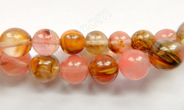 Mixed Yellow Cherry Quartz  -  Smooth Round Beads 16"