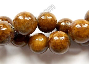 Brown Mashan Jade  -  Big Smooth Round Beads  16"