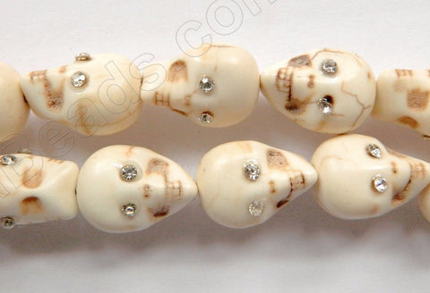 White Turquoise  -  Carved Skulls w Marcasite  16"