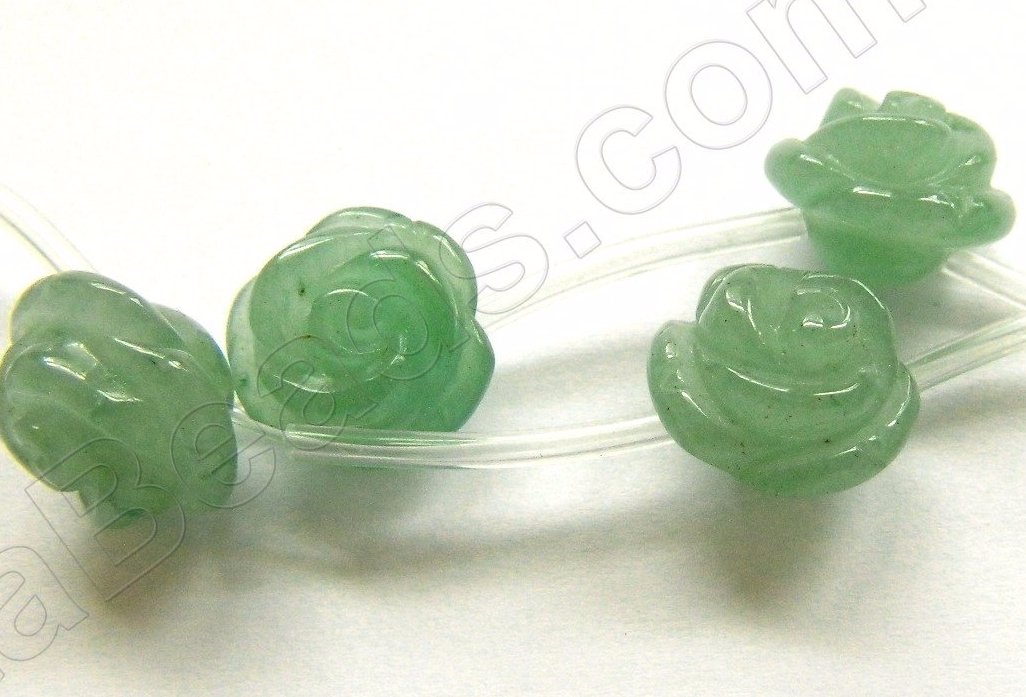 Green Aventurine  -  Carved Rose Flower Beads  16"