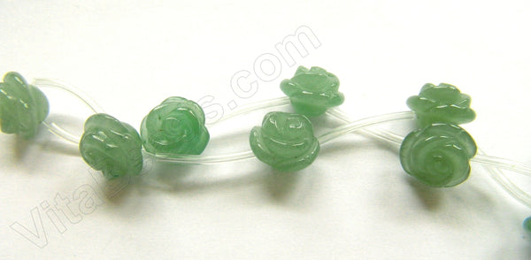 Green Aventurine  -  Carved Rose Flower Beads  16"