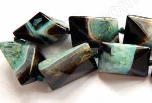 Black Green Fire Agate  -  Double Side Pyramid, Faceted Rectangle 16"