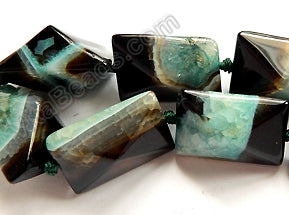 Black Green Fire Agate  -  Double Side Pyramid, Faceted Rectangle 16"